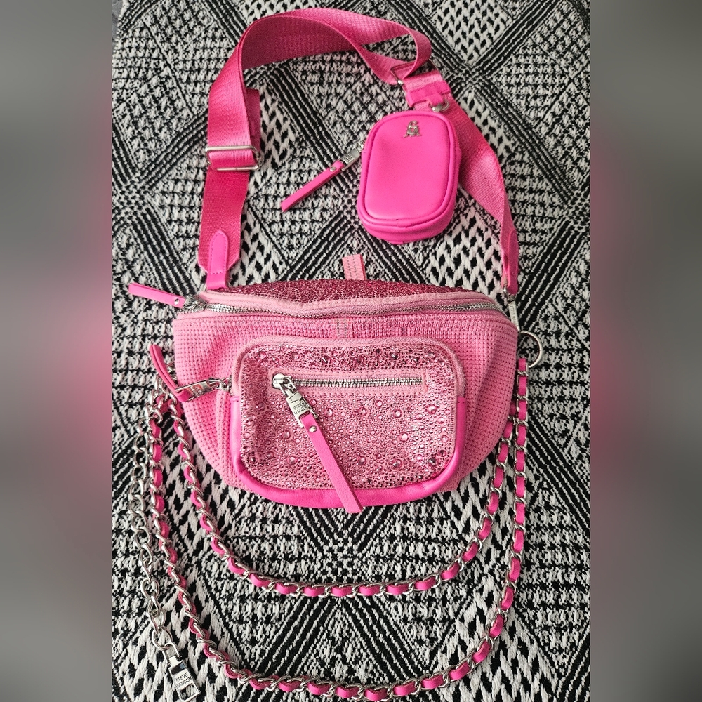 Steve Madden Bmaxima Pink Neon Rhinestone Crossbody Bag